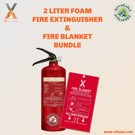 XFLAME 2L Foam Fire Extinguisher with Fire Blanket