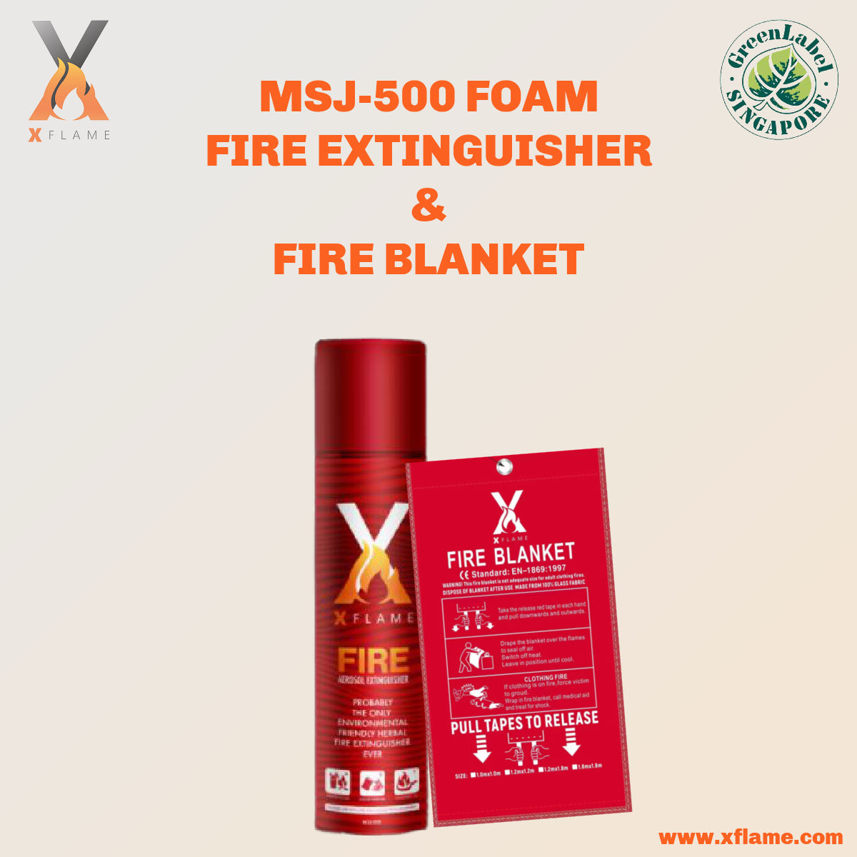 XFLAME MSJ-500 Fire Extinguisher with Fire Blanket