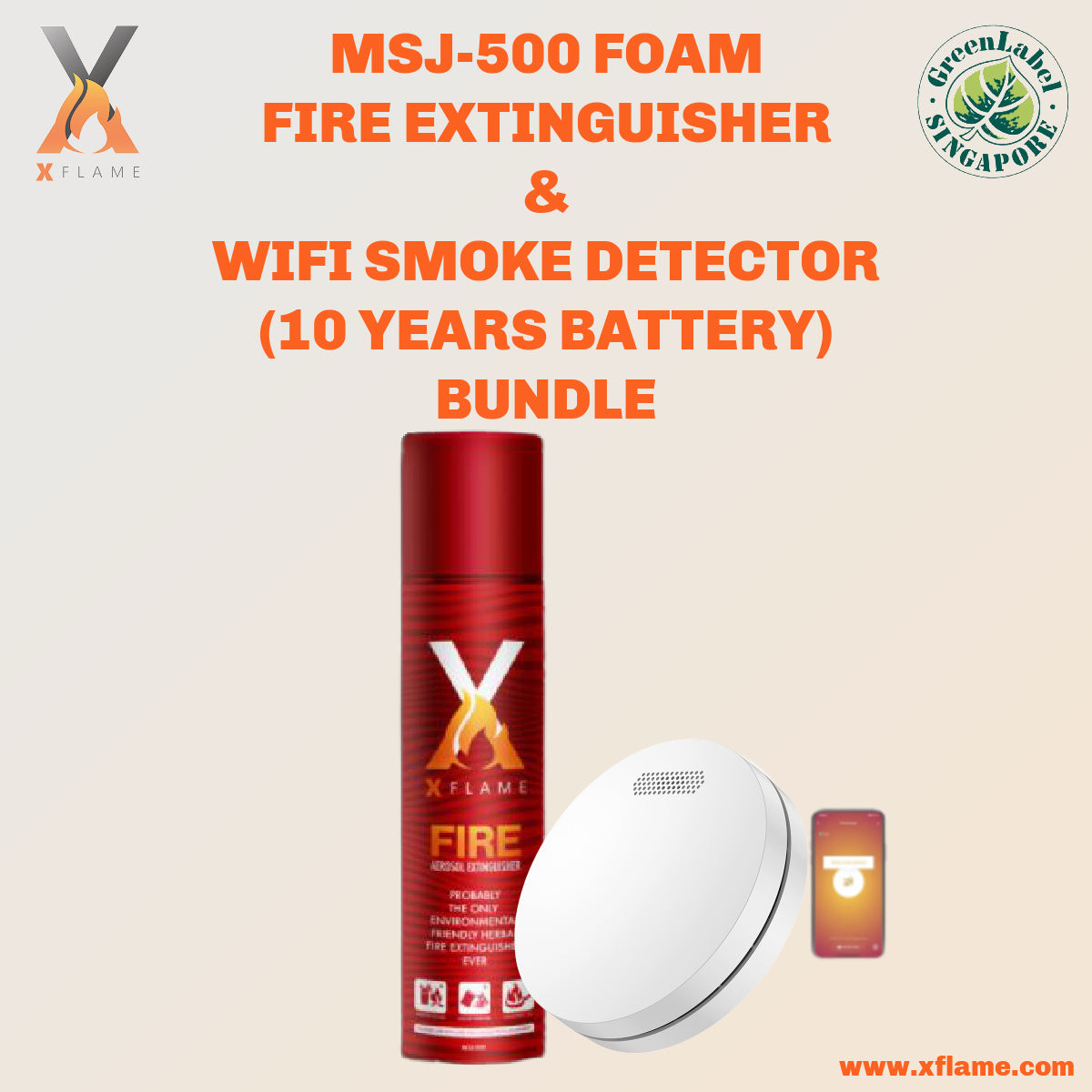 XFLAME MSJ-500 Fire Extinguisher with WIFI Smart Smoke Alarm